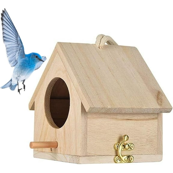 Wooden Bird House, Hanging Birdhouse for Outside, Garden Patio Decorative Nest Box Bird House for Robin Budgie Swallow Little Sparrow Finch Throstle or Medium Size Birds