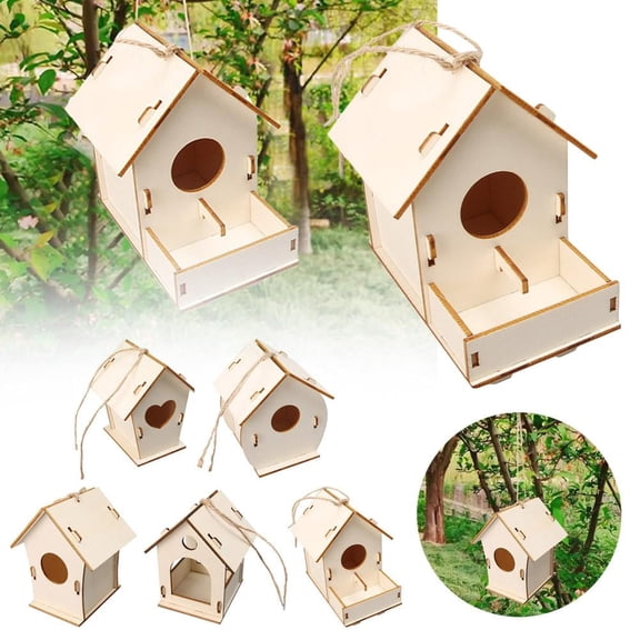 Wooden Bird House Nesting Box, Natural Outdoor Hanging Habitat Feeder for Robins & Finches