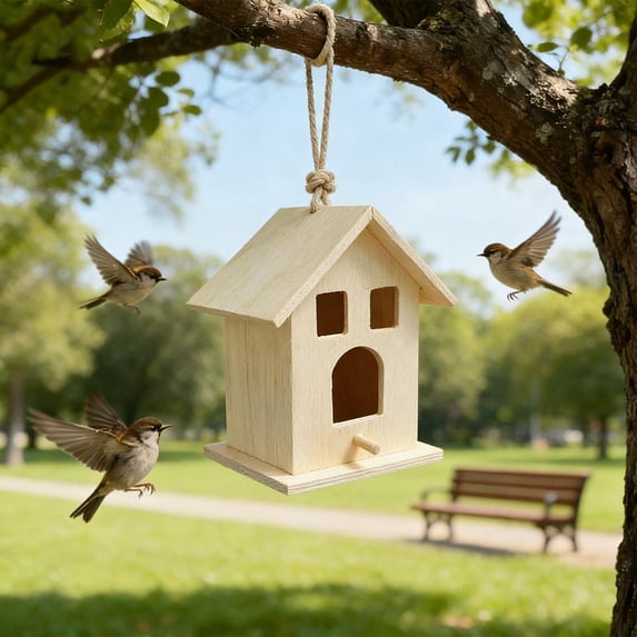 Wooden Bird House,Outdoor Bird House Hanging Nests Box Garden Patio DIY Decorative for Wren Swallow Sparrow Hummingbird Finch Throstle
