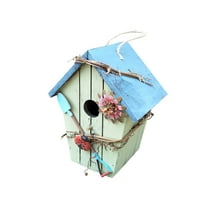 Wooden Bird House for Outside Hanging - Natural Garden Birdhouse Nesting Box with Metal Hanger, Weather Resistant Bird Feeder Home for Garden/Patio Decoration