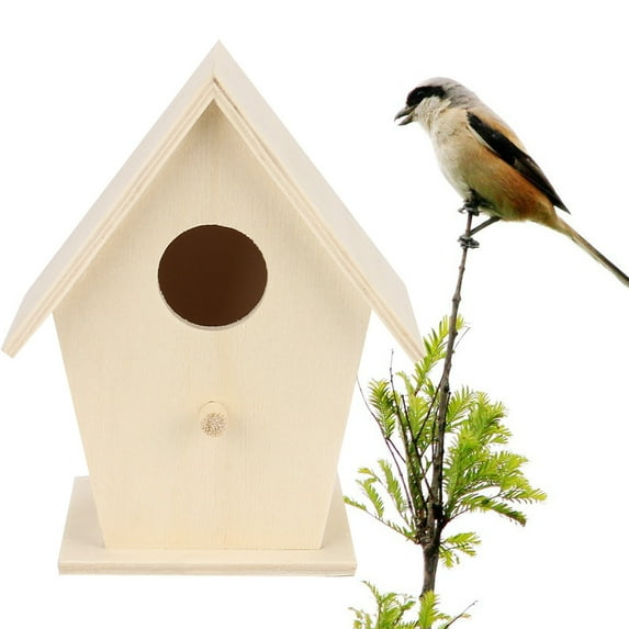 Wooden Bird House for Garden – 4.7 x 3.7in Decorative Hanging Birdhouse with Metal Eyelet and Entry Hole