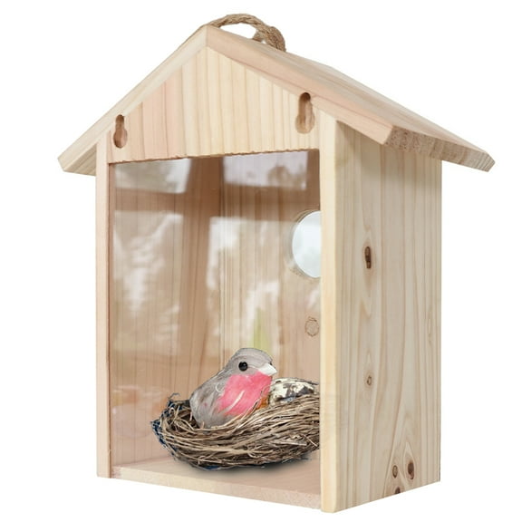 Wooden Bird House for Outside Window Bird Nesting Box See Through Birdhouse with Strong Suction Cups for Blue Birds