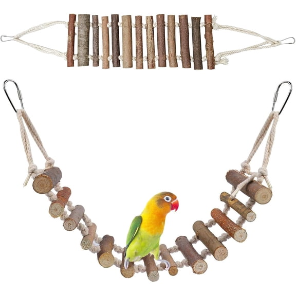 Wooden Bird Rope Ladders 2 Pcs Birds Ladder Bridge Toy Parrot Cage Ladder Parakeet Swing Suit for Budgie, Lovebird, Conure, Cockatoo, Finch
