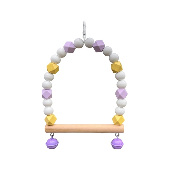 Wooden Bird Swing for Cockatiels Parrot Perch Hanging Toys Parakeets Birdcage Stands Cage Playground Play Gyms Accessories Colorful Bead Bell Climbing Toy
