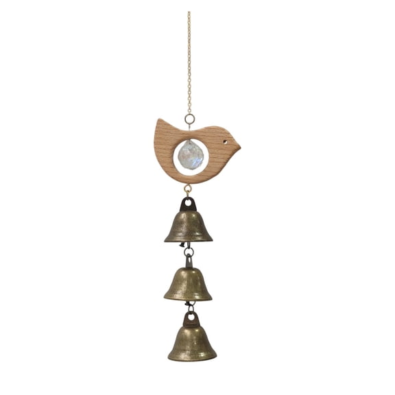 Wooden Bird Wind Chime With Crystal Sun Catcher And Metal Bell, Hanging Window Decor For Home, Garden, Patio, Balcony, Sunlight Prism Ornament Gift For Women, Nature Inspired Decorative