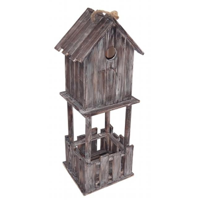 Rustic Brown Wooden Birdhouse with Bottom Planter