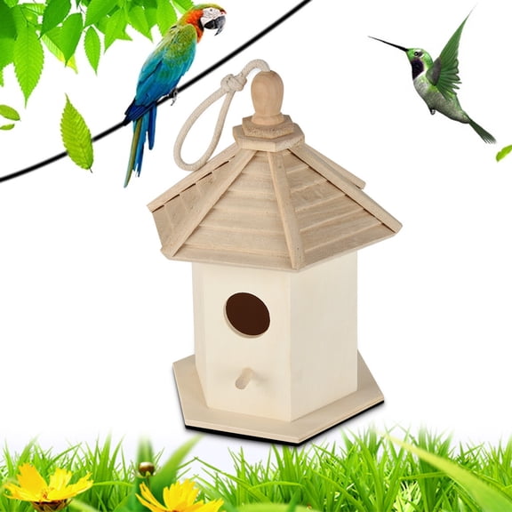 Wooden Birdhouse with Metal Eyelet for Hanging, 26x17x15cm - Perfect Garden Accessory for Home Decor and Feathered Friends Khaki