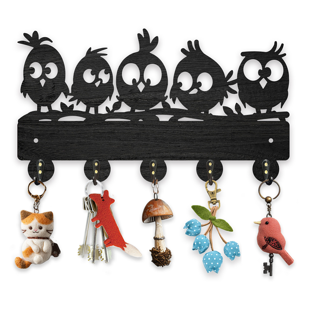 Wooden Birds ShapeWall Mounted Key Rack 11.8x6.6inch Natural Nestling ...