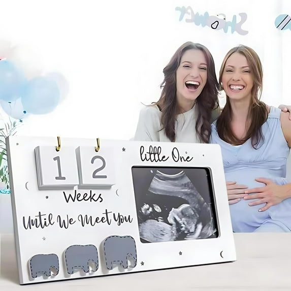 Wooden Birth Milestones Photo Frame, Ultrasound and Countdown Week Frame, Durable Baby Memory Keepsake for Pregnancy Journey and Home Decoration