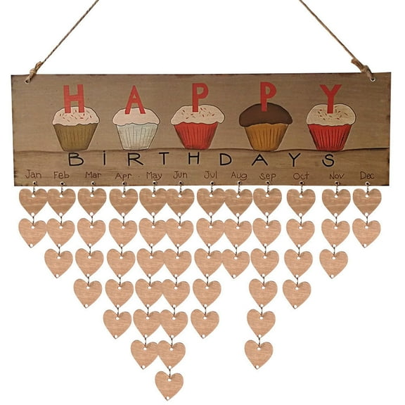 Wooden Birthday Calendar Board with Heart Design, DIY Family Reminder Sign for Anniversaries and Special Dates, Birch Ply Tally Board with 50 Discs