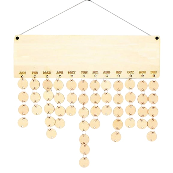 Wooden Birthday Reminder Board Wall Hanging, Blank DIY Countdown Calendar with 50 Unfinished Wood Discs, Family Birthday Anniversary Tracker, Rustic Home Office Classroom Hanging Wall Decor