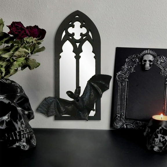 Wooden Black Frame Halloween Bats Mirror, Decorative Wall Mirror for Spooky Home Decor, Halloween Bat Mirror for Indoor and Outdoor Use