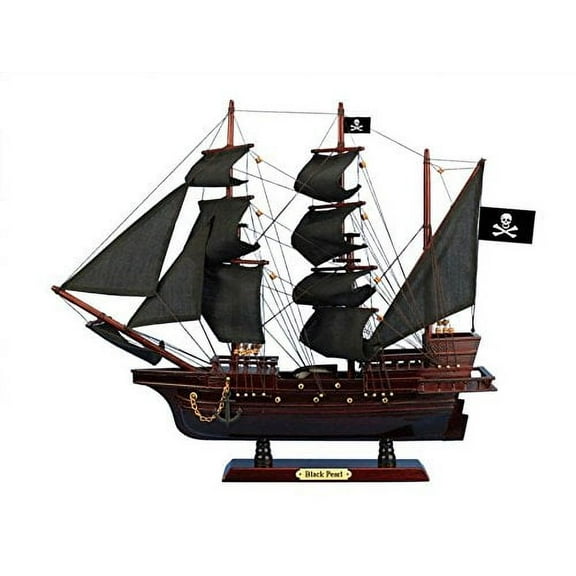 Wooden Black Pearl Black Sails Pirate Ship Model 20" - Boat Decor - Model Ship
