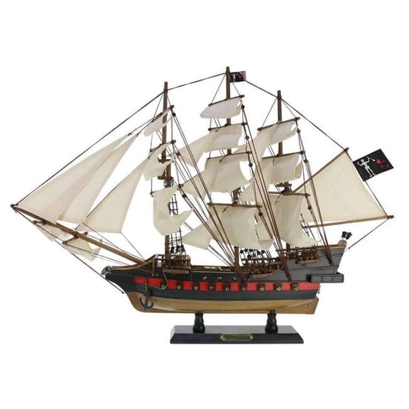 Wooden Blackbeards Queen Annes Revenge White Sails Limited Model Pirate Ship - 26 in.