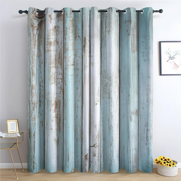 Wooden Blackout Curtains For Bedroom Living Room, Rustic Farmhouse Curtains & Home Decor, Teal Window Curtains, Thermal Room Darkening Grommet Drapes 21"W x 45"L (Pack of 2)