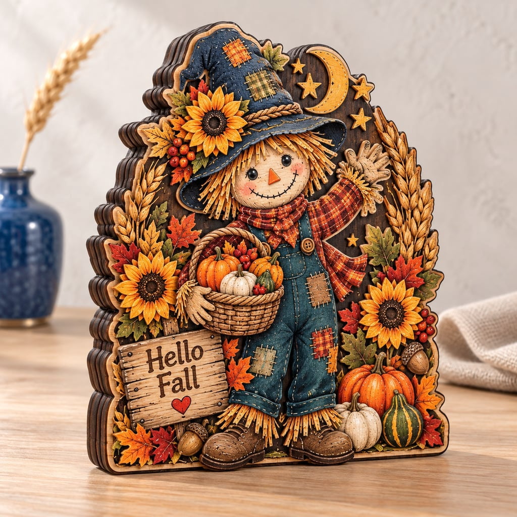 Wooden Block 3 Layer Autumn Scarecrow Tabletop Decor for Fall - Walmart.com