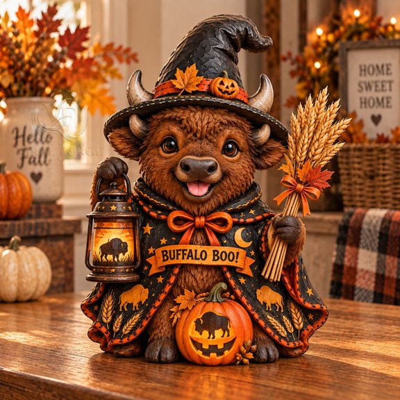 Wooden Block 3 Layer Buffalo Boo Halloween Tabletop Display for Fall Gifts