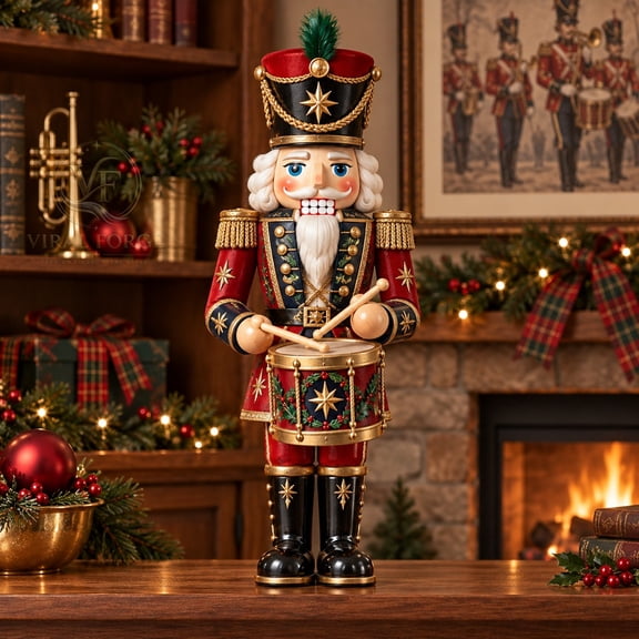 Wooden Block 3 Layer Christmas Drummer Nutcracker Tabletop Display Holiday Gift