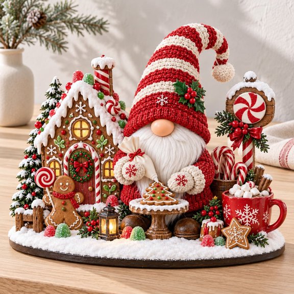 Wooden Block 3 Layer Christmas Gnome Scene Home Decor Holiday