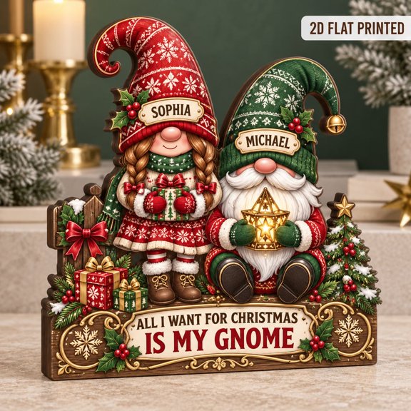 Wooden Block 3 Layer Christmas Gnome Table Decor Holiday