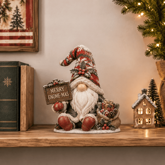 Wooden Block 3 Layer Christmas Gnome Tabletop Display Holiday Gift