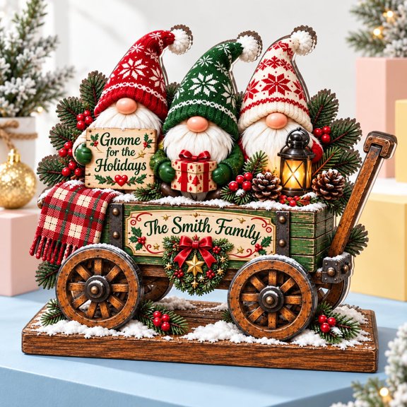 Wooden Block 3 Layer Christmas Gnome Theme Rustic Decor Display Holiday