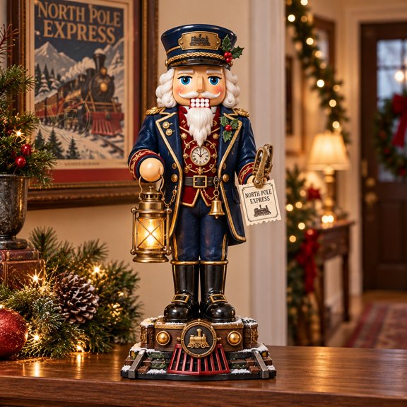 Wooden Block 3 Layer Christmas Train Conductor Nutcracker Tabletop Display for Holiday Mantel