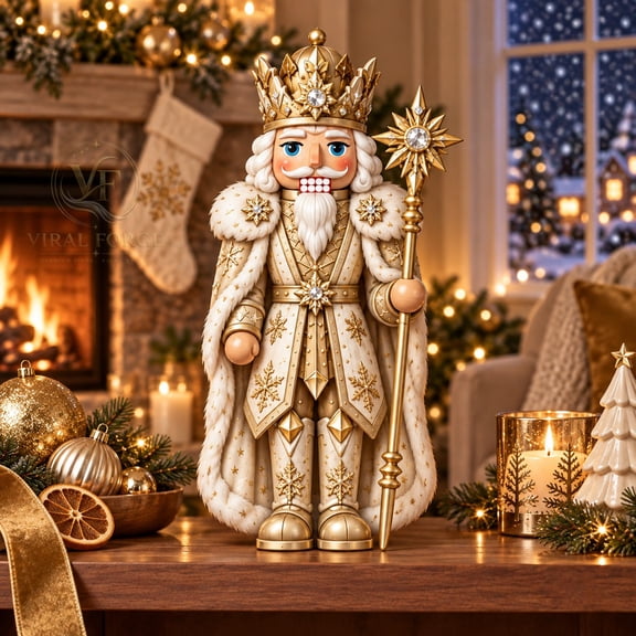 Wooden Block 3 Layer Golden Christmas King Nutcracker Tabletop Display for Holiday Mantel