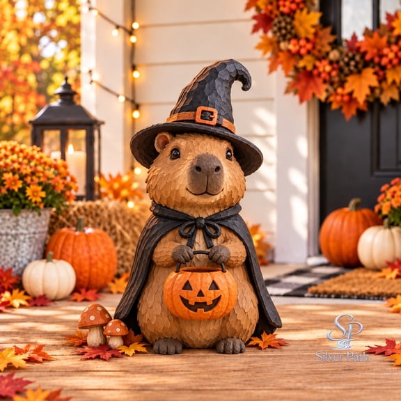 Wooden Block 3 Layer Halloween Witch Capybara, Pumpkin Costume Porch Display for Fall Decor