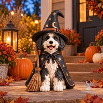 Cockapoo Dog Table Wooden Block 3 Layer Halloween Witch Dog, Boxer in Black Cloak with ...