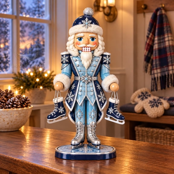 Wooden Block 3 Layer Ice Skater Nutcracker Tabletop Display for Christmas Collectors