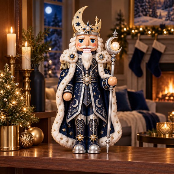 Wooden Block 3 Layer Moonlight Nutcracker Tabletop Display for Christmas