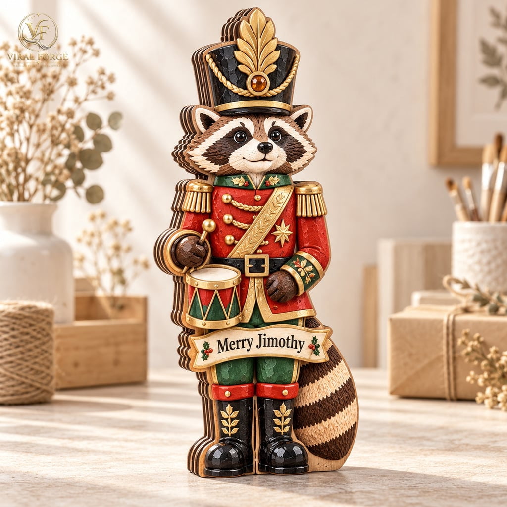 Wooden Block 3 Layer Raccoon Nutcracker Theme Wood Decor Ornament for ...