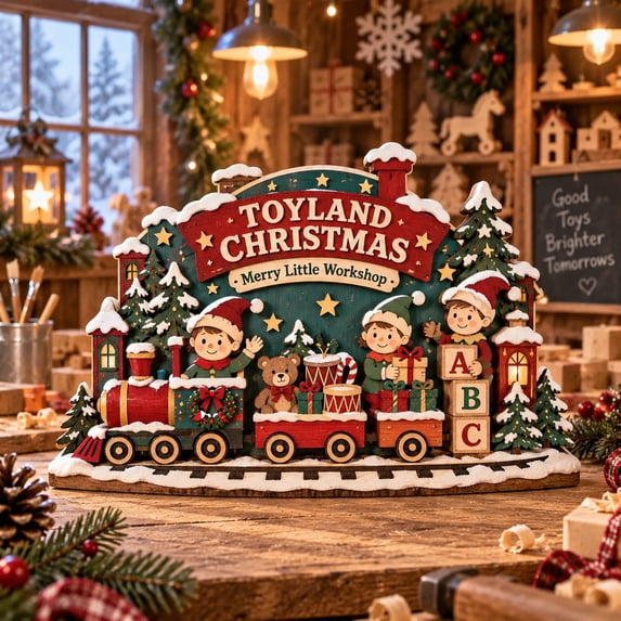 Wooden Block 3 Layer Tabletop Display Toyland Christmas Train - Walmart.com
