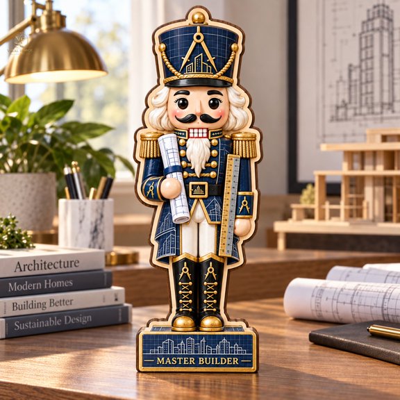 Wooden Block Architect Nutcracker 3-Layer Shelf Sitter for Office and Building Designers