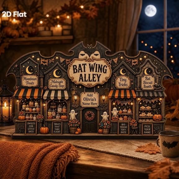 Wooden Block Bat Wing Alley Halloween Decor for Tabletop Display and Seasonal Shelf Styling