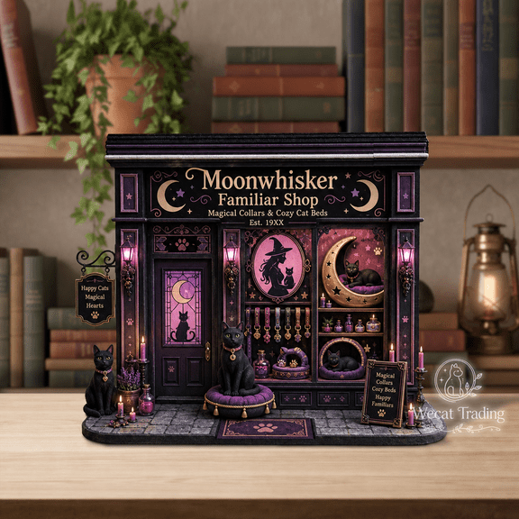 Wooden Block Black Cat Familiar Shop Wood Tabletop Shelf Display for Witchy Cat Lovers