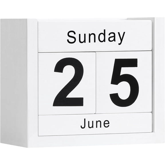 Wooden Block Calendar for Desk, Daily Desktop Perpetual Desk Calendar, Cute Date Display Blocks Desk Accessory for Home Office Decor, Teacher, Classroom, Reusable Yearly, White