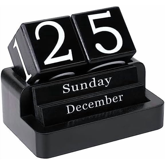 Wooden Block Calendar for Desk, Daily Desktop Perpetual Desk Calendar, Modern Farmhouse Aesthetic Desk Accessories for Home Office Decor, Teacher, Classroom, Reusable Yearly, Black