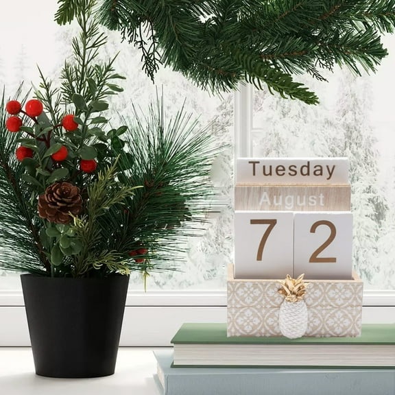 Wooden Block Calendar Desktop Ornament,2025 Perpetual Wood Blocks for Month Week Date Display for Farmhouse Office Teachers,Students,Classroom,Rustic Natural Wood Calendar Desk