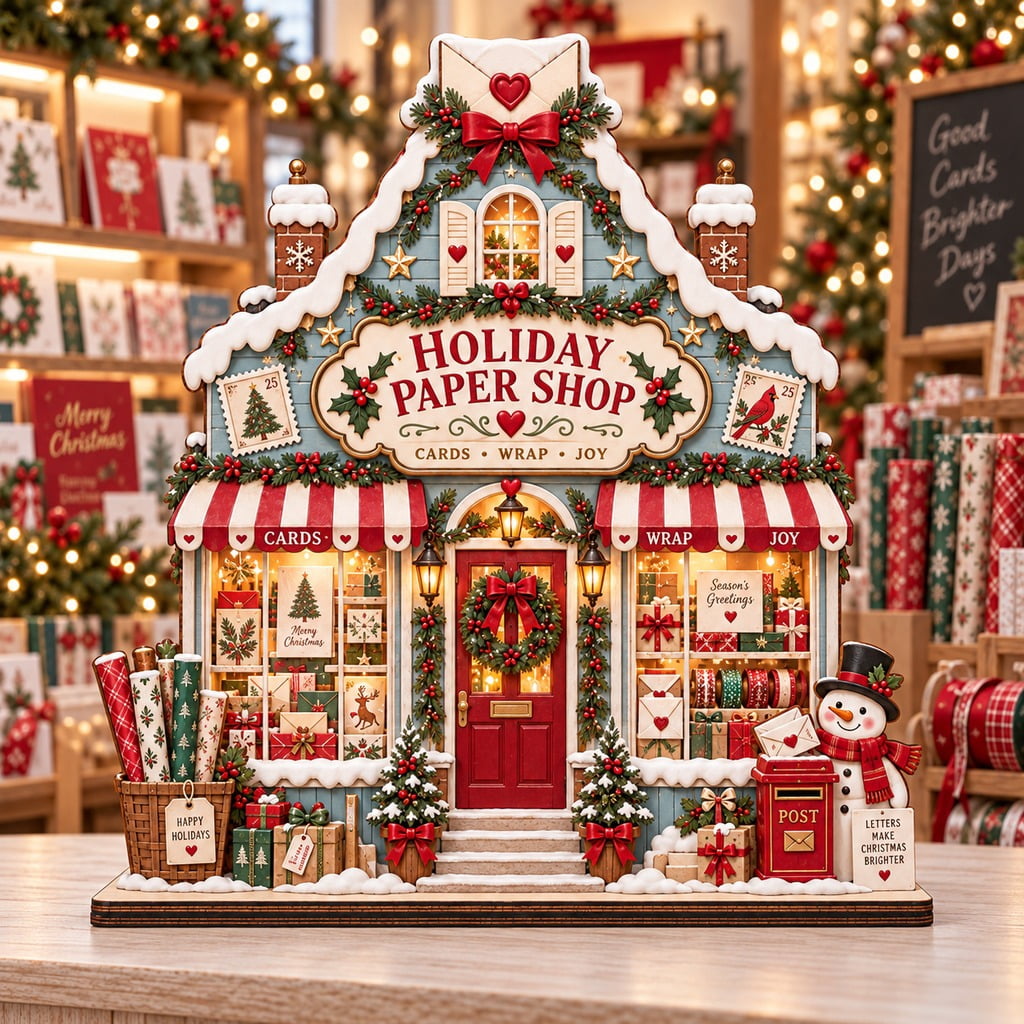 Wooden Block Christmas Paper Shop Tabletop Display for Holiday Card ...