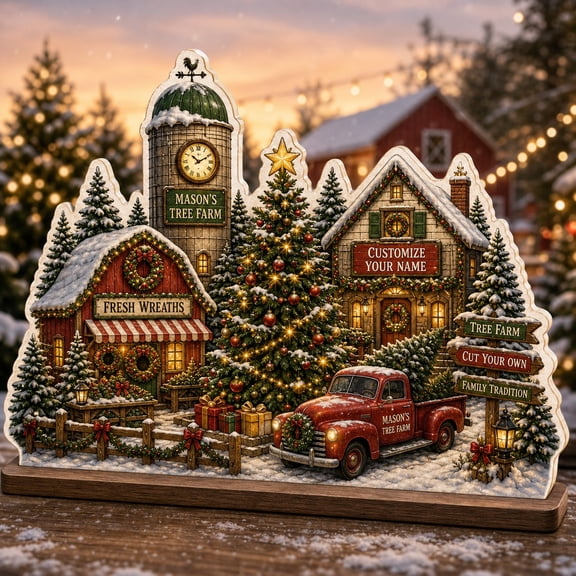 Wooden Block Christmas Tree Farm Village Wood Tabletop Display for Holiday Gift Giving