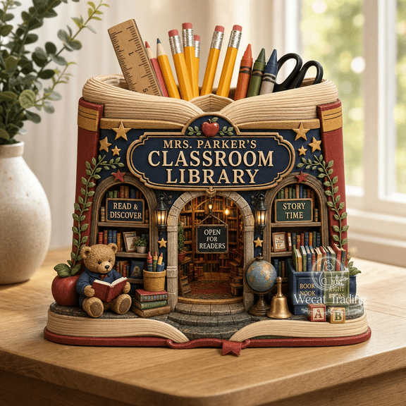 Wooden Block Classroom Library Wood Desk Organizer for Teacher