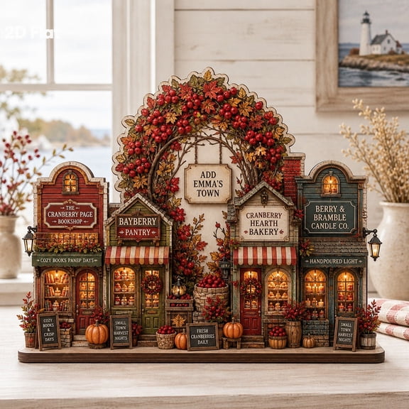 Wooden Block Cranberry Harvest Village Wood Tabletop Decor for Fall Thanksgiving