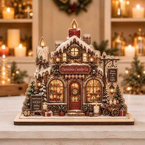 Wooden Block Decor Christmas Candle Store Wood Tabletop Display for Christmas Decorating