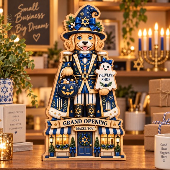 Wooden Block Decor, Personalized Hanukkah Nutcracker, 3-Layer Shelf Sitter for New Business Owners