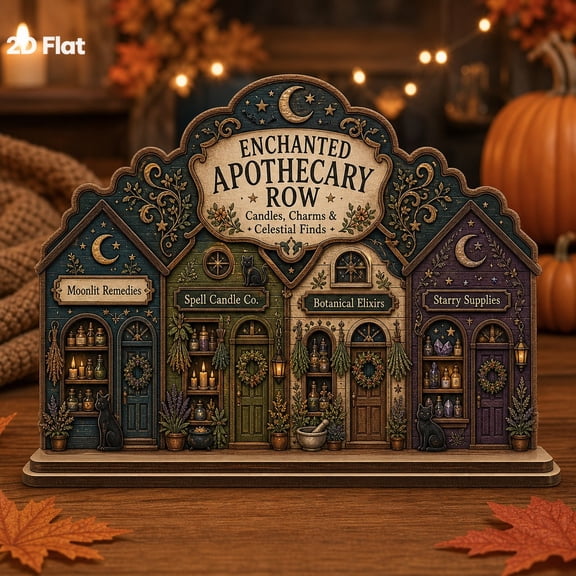 Wooden Block Enchanted Apothecary Row Wood Tabletop Halloween Decoration for Gothic Fall Decor