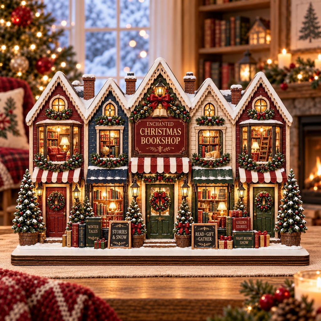Wooden Block Enchanted Christmas Bookshop Tabletop Display for Book ...