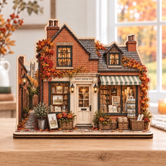 Wooden Block Fall Welcome Brick Shop Tabletop Display for Autumn Decor