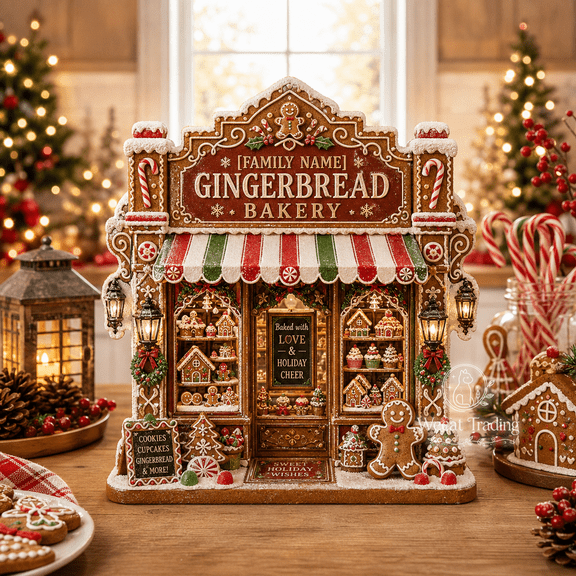 Wooden Block Gingerbread Bakery Wooden Tabletop Display for Christmas Family